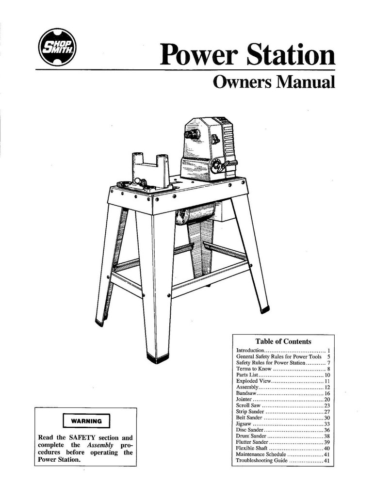 Instruction Operator Maintenance Manual Fits SHOPSMITH Mark V Power Station