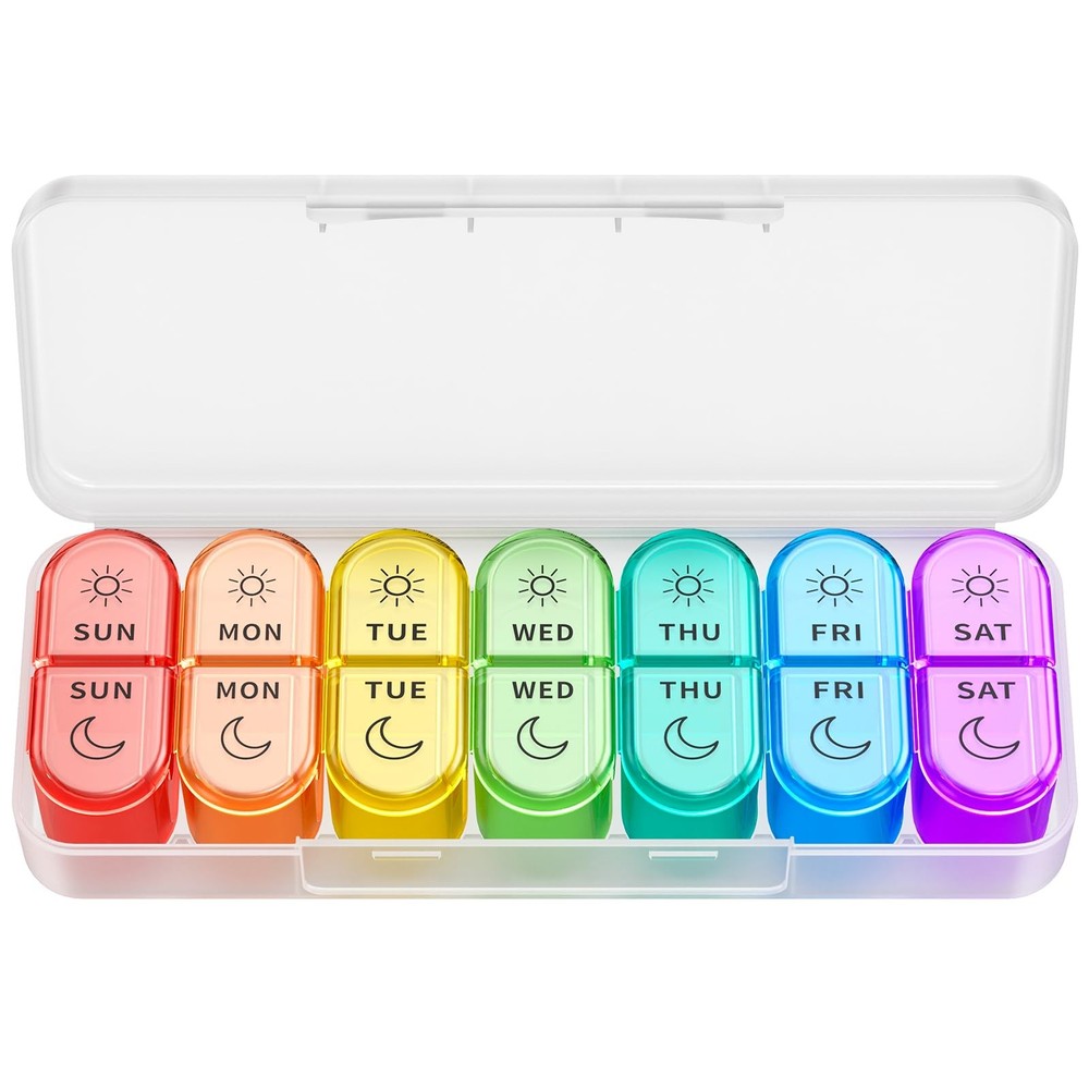 Weekly Pill Organizer AM PM - 7 Color-Coded Cases for Vitamins  Supplements