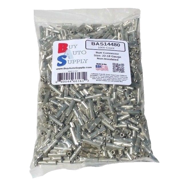 1000 22-18 Uninsulated Bare Non-Insulated Naked Seamed Wire Butt Connector 18-22