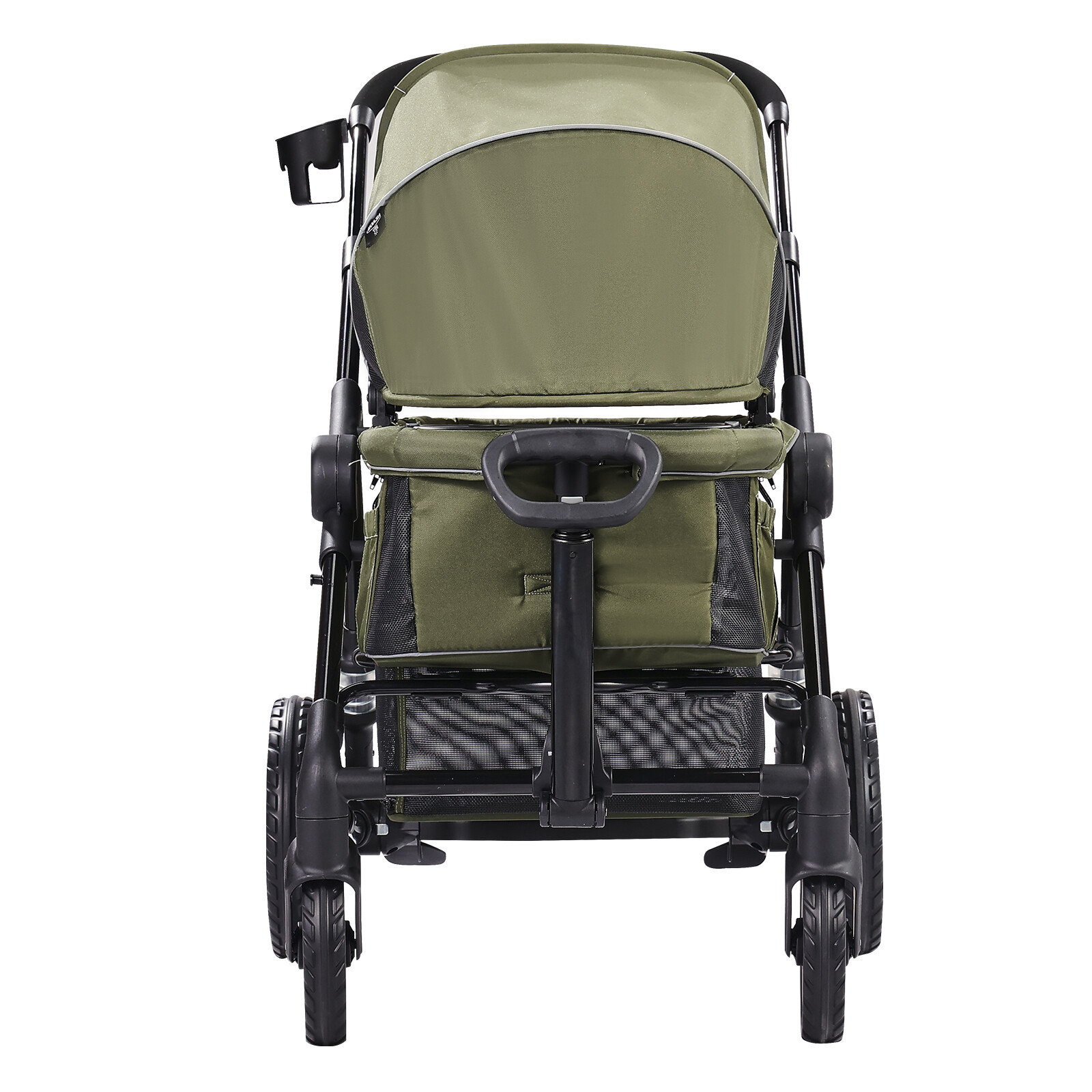 VEVOR All-Terrain Stroller Wagon 2 Seats Collapsible w/ Canopy Dark Olive Green