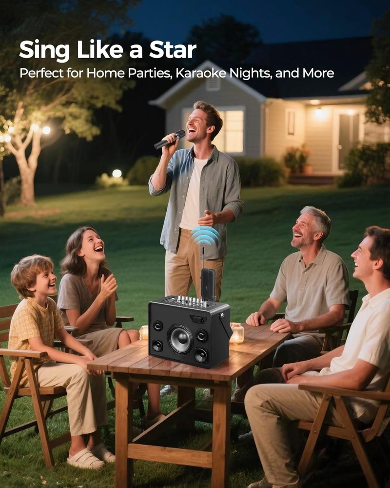 Wireless Microphones, 5-level Volume Adjustment, Dual Handheld Dynamic black