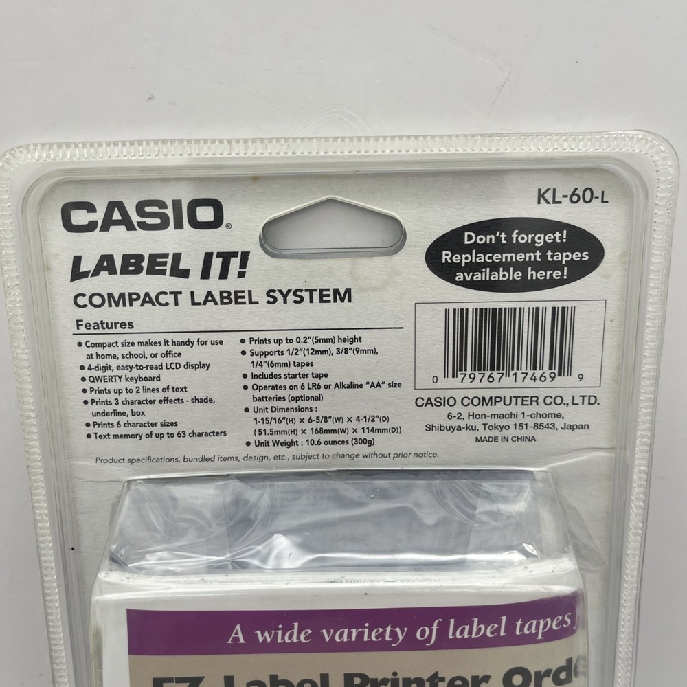 Casio LABEL IT! EZ-Label Printer Model KL-60-L Compact Label System New Sealed