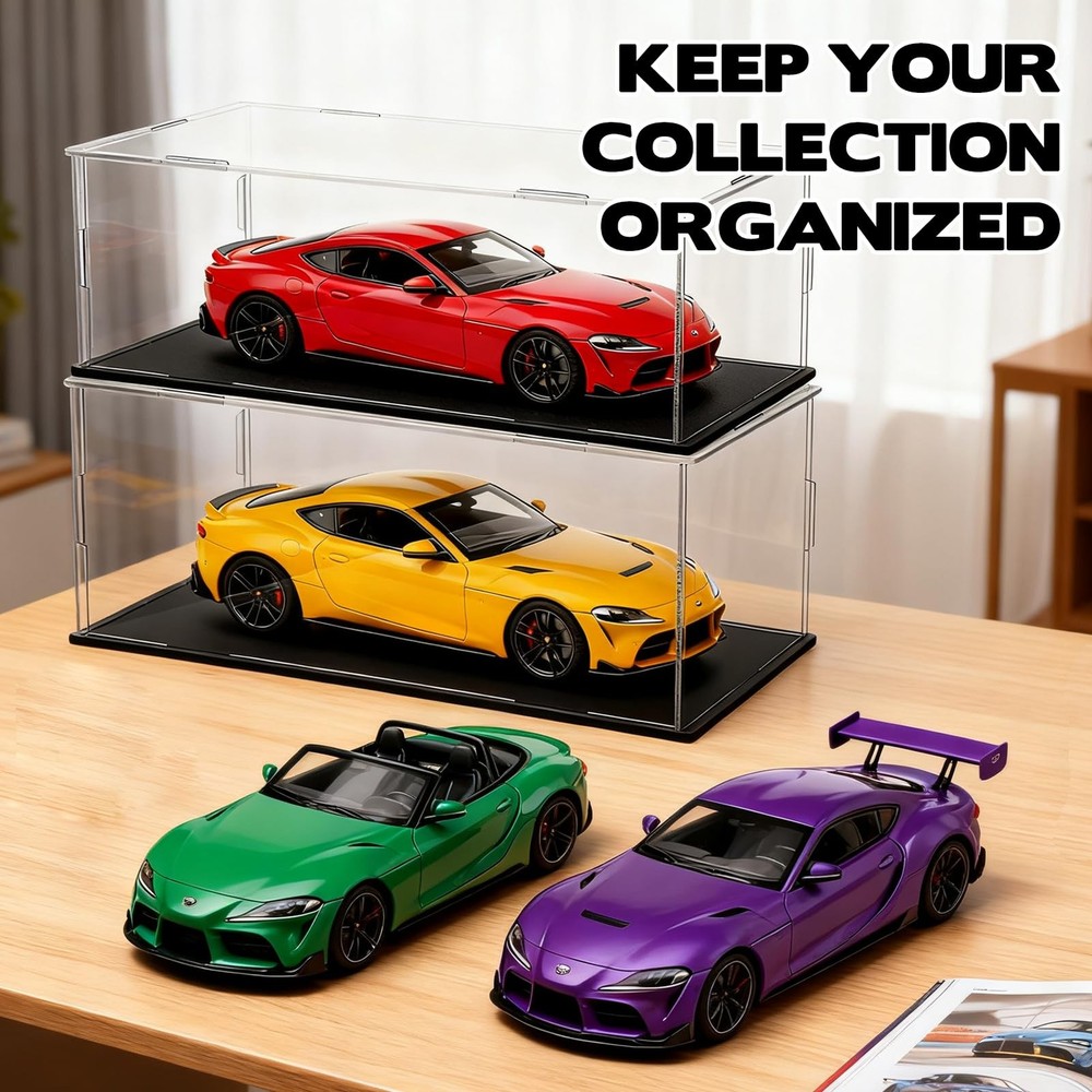 Acrylic Model Car Display Case W/ Plastic Base Storage Box 3PC 1:24 Scale