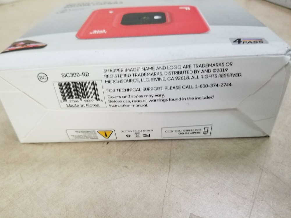 SHARPER IMAGE Instant Print Camera, 3" x 3" Print, 4Pass Tech, Red