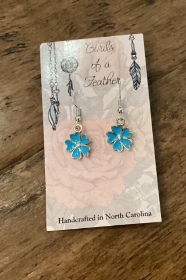 Blue flower dangle earrings made in NC