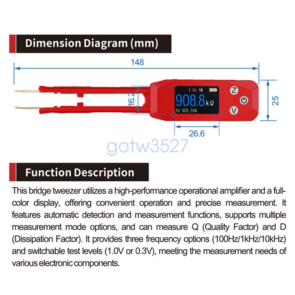 PZEM-039 Digital Smart Tweezer LCR Resistor Capacitance Diode Test Multimeter