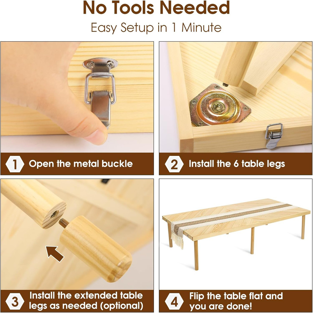 Folding Picnic Table with Table Runner, Portable Boho Low Picnic Table for Indoo