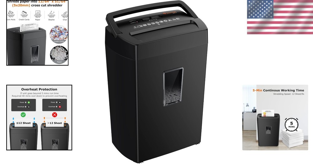 Heavy Duty 12-Sheet Cross Cut Shredder, P-4 Level Security