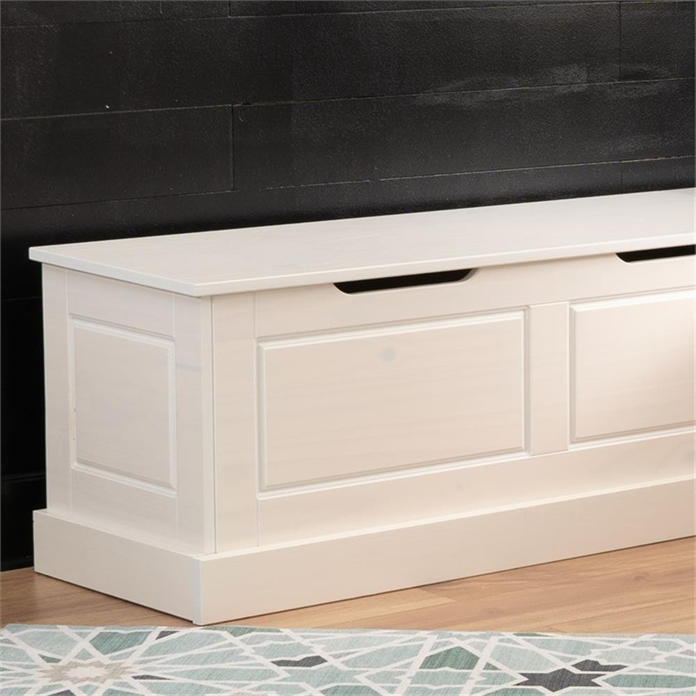 Linon Troyin Backless Corner Nook with Storage in Solid White Pine
