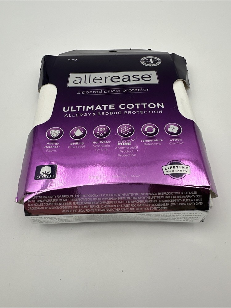 AllerEase Ultimate Cotton Zippered Pillow Protector White King Size 20"x36"