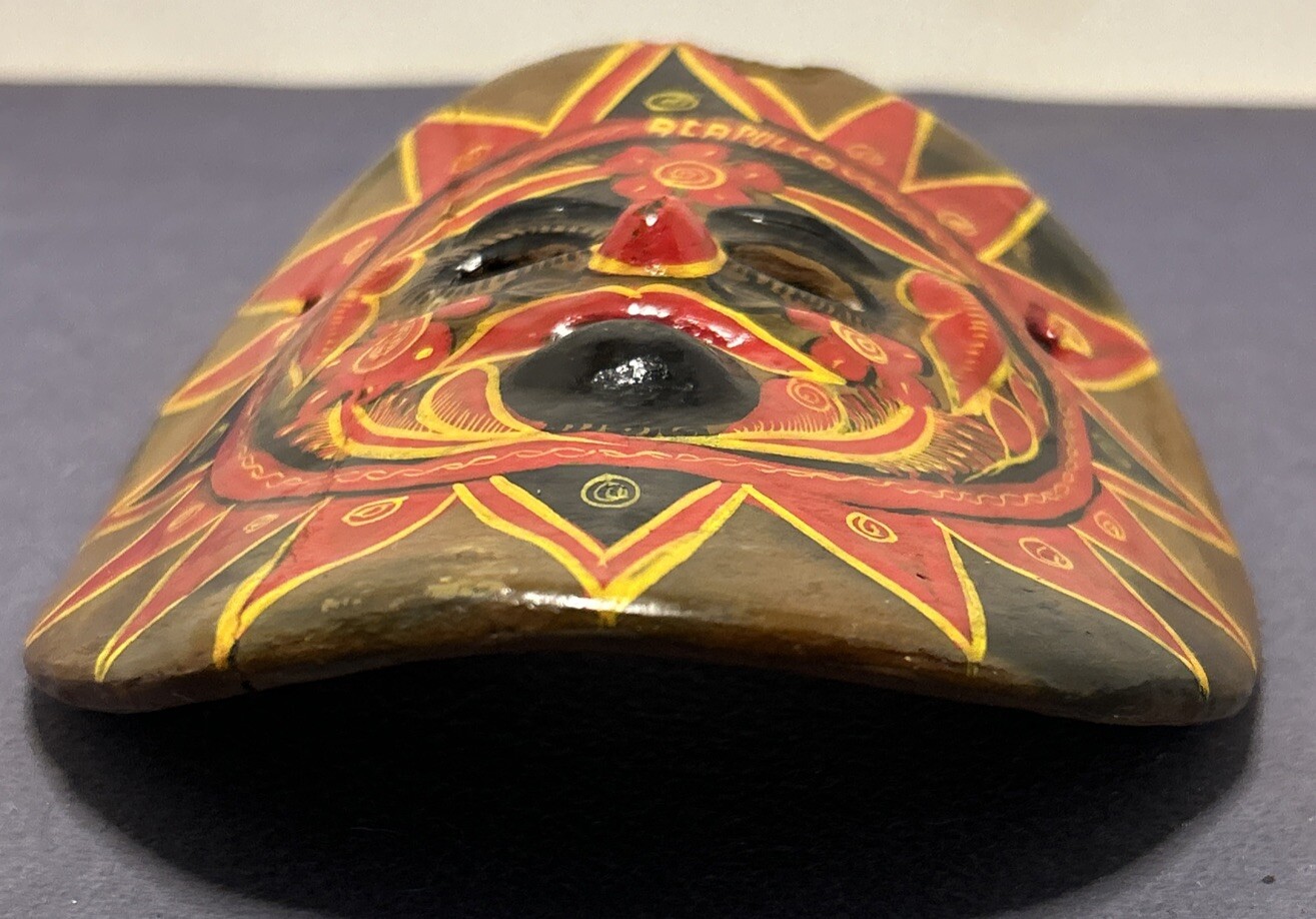 Vintage Mexican Brown Ceramic Hanging Mask Folk Art Hand Made