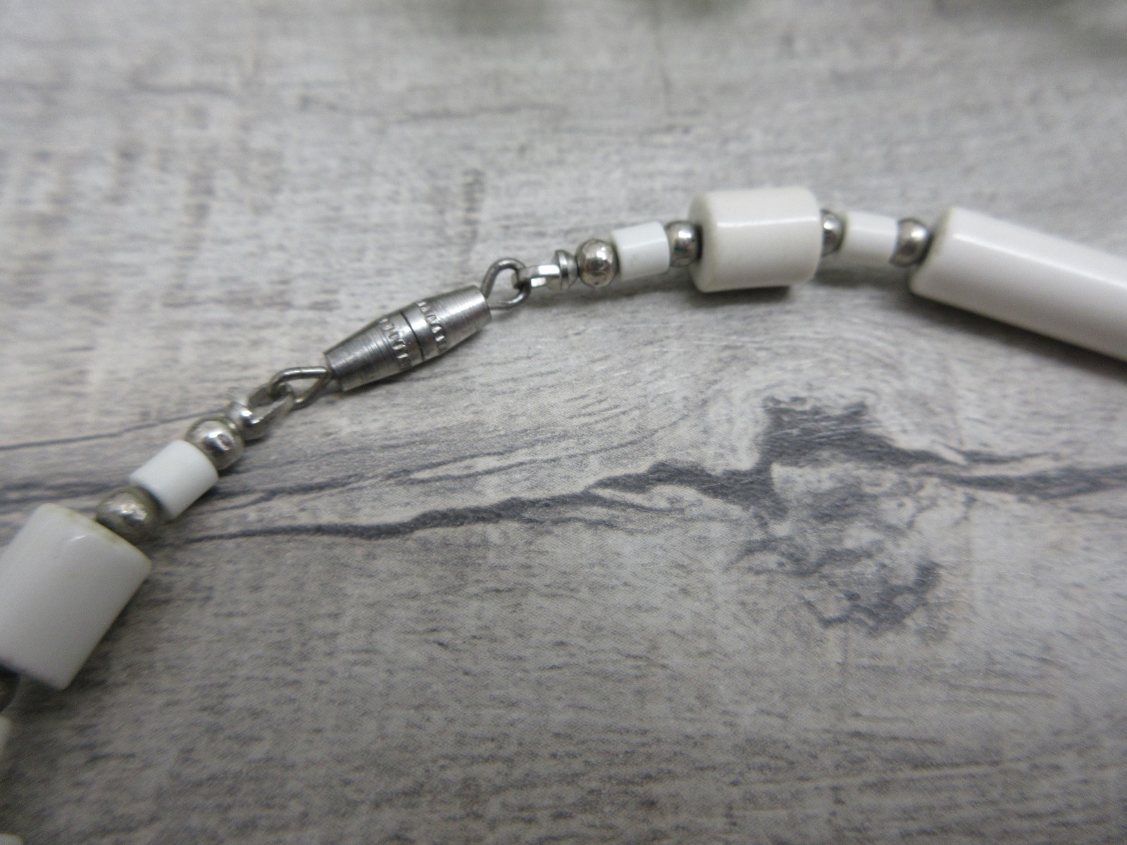 Ceramic Beads Necklace White Pink 24 Inches Native American Inspired Design