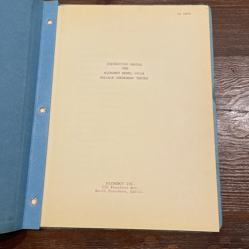 Microdot Model 1901A Voltage Breakdown Tester Instruction Manual IM 1094