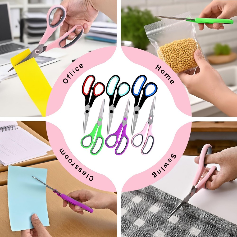 Scissors Set of 6-Pack, 8" All Purpose Scissors Bulk - Thick Sharp Shears for...