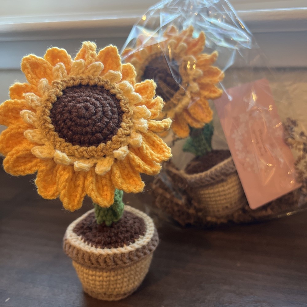 Handmade Crochet Sunflower In A Pot