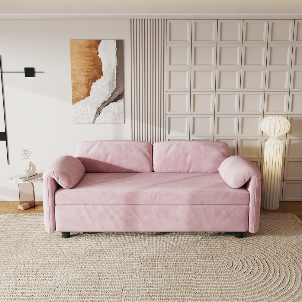 Convertible Sleeper Sofa Bed Velvet Loveseat 2-Seater Sofa with Pull Out Bed