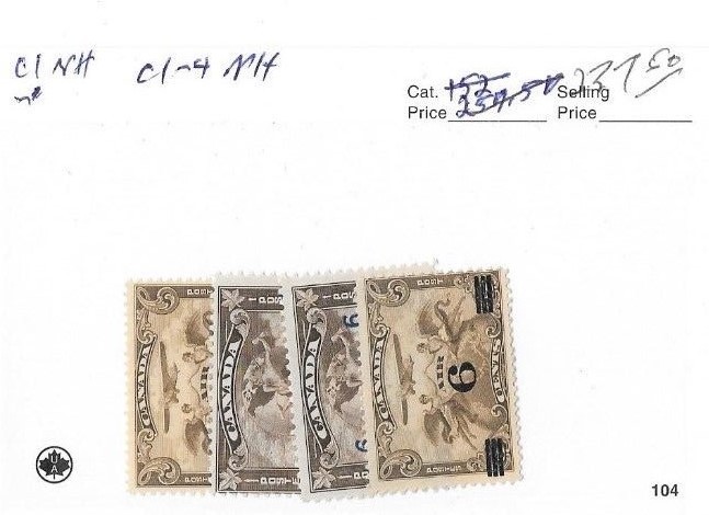 CANADA FIRST AIRS SCOTT C1-C4 MNH SET.