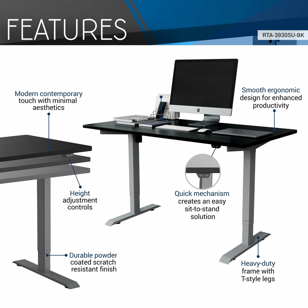 Adjustable Electronic Sit to Stand Desk with Simple 2-Button Setup (55" x 27")