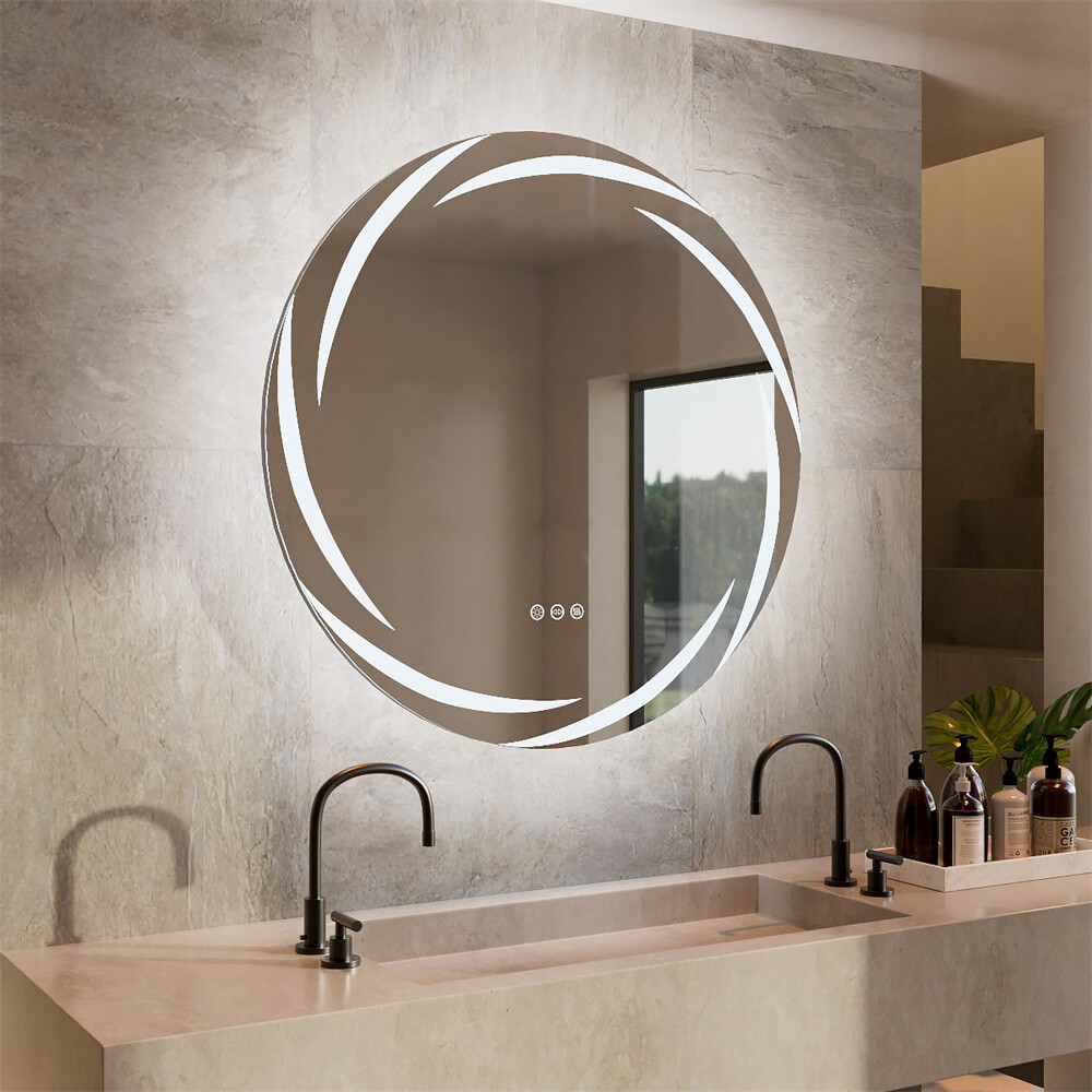 Circle LED Bathroom Mirror With Lights Large Dimmable Wall Vanity Mirrors Makeup