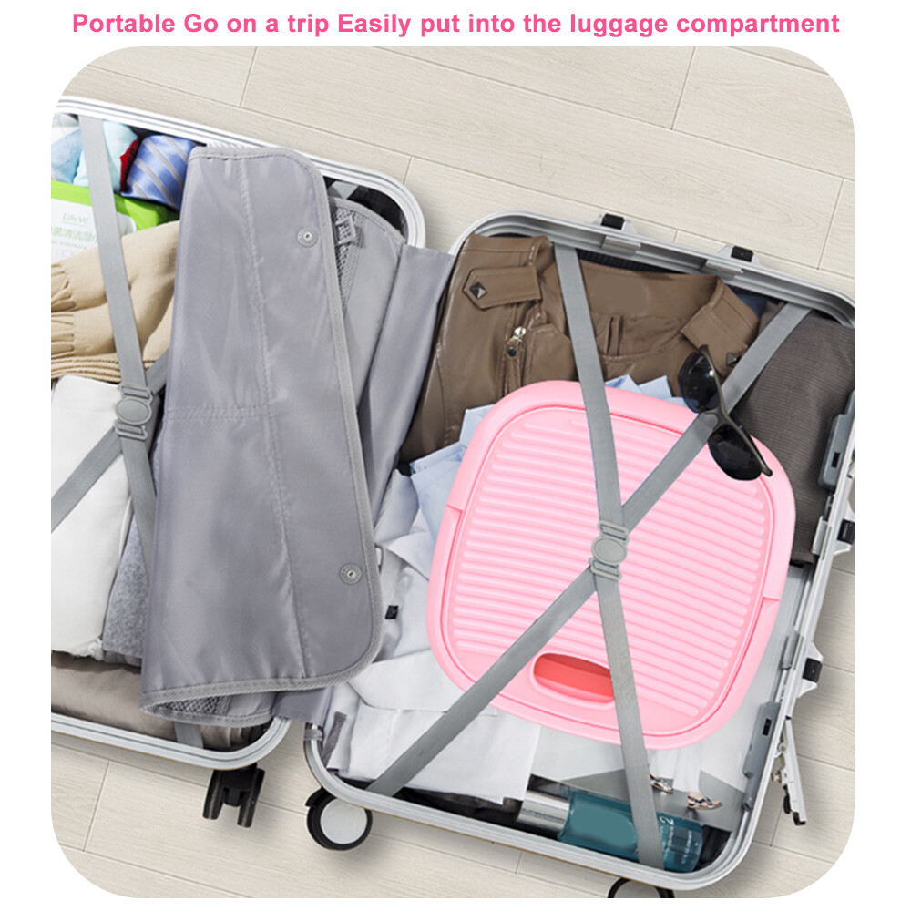 US Plug Folding Washing Machine (Pink) – Blue Light & Drainage Port