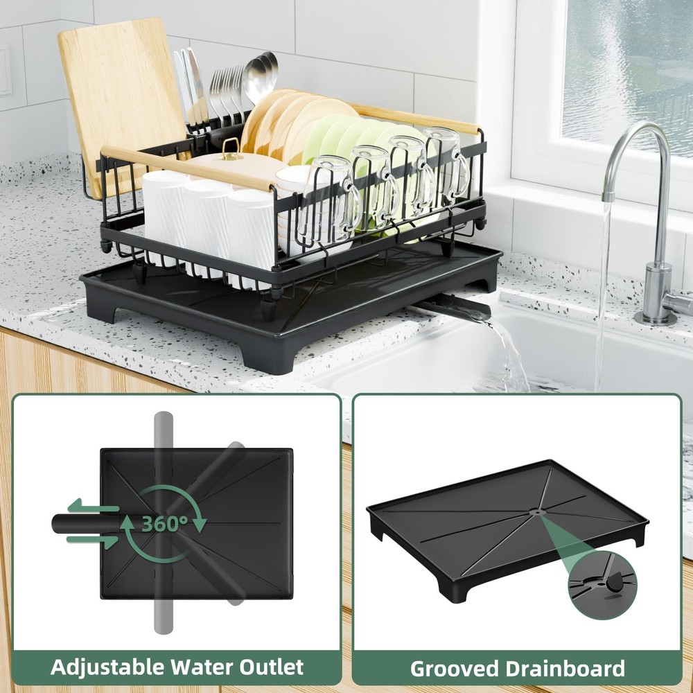 Dish Drying Rack, Drying Rack with Automatic Drainboard, Dish Racks for Kitch...