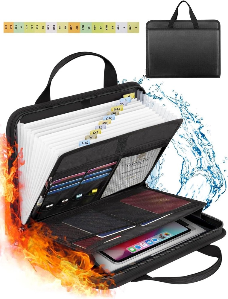 Elegant Document Storage Box - Fireproof and Waterproof with Colorful Labels
