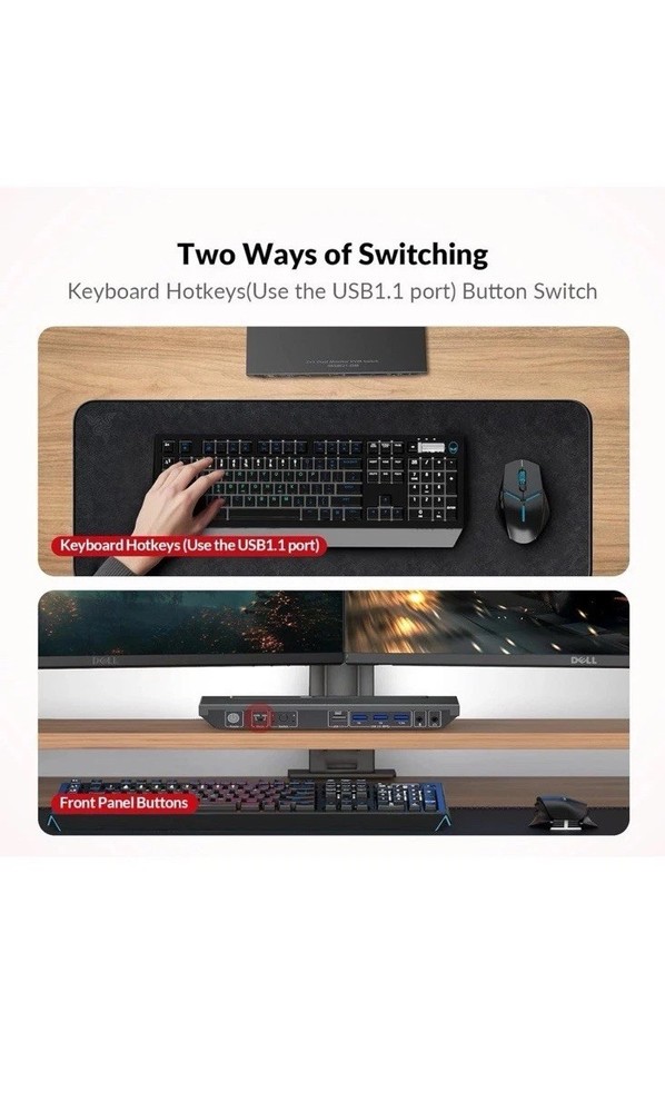 AV Access KVM Switch 2 Monitors 2 Computers, 4 USB, EDID, Fast Hotkey Switch