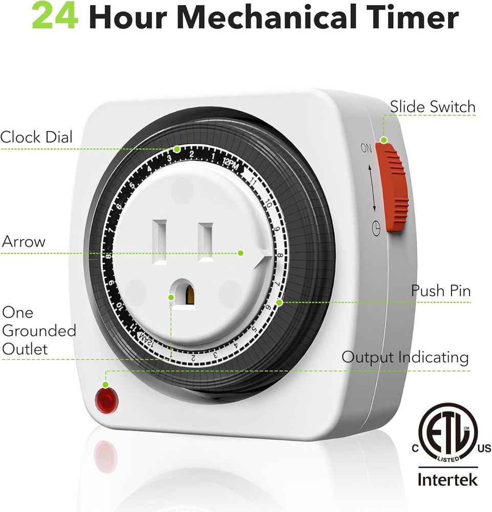 BN-LINK 24-Hour Plug-in Mechanical Timer, Mini Outlet Timer Indoor 3-Prong Plug