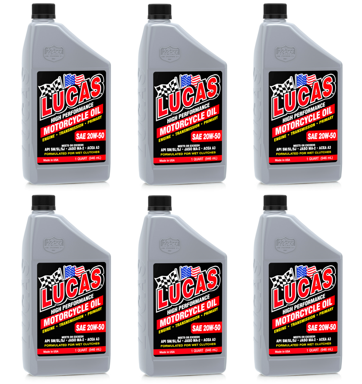 Lucas 10700 20W50 High Performance Motorcycle Oil; Case of 6 - 1 Quart Bottles