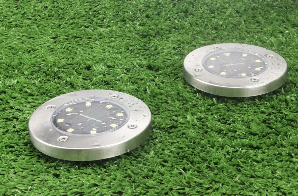 4x Disk Light Spotlight Twilight Garden 8 LED with Solar Panel