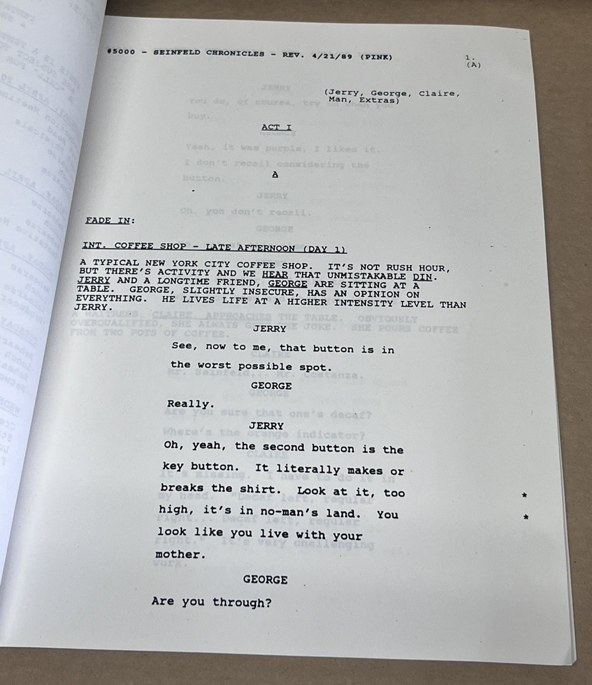 The Seinfeld Chronicles Pilot 1st Episode Original TV Sitcom Script Larry David