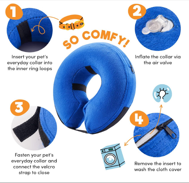 BENCMATE Inflatable Dog Cone Collar Alternative, Medium (7"-11" neck)
