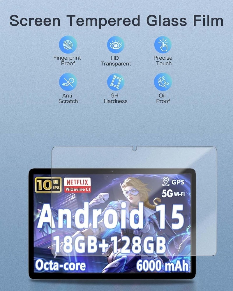 (2 Pack) AEEZO 10.1" Tablet Android 16 15 14 13 Screen Protector Tempered Glass