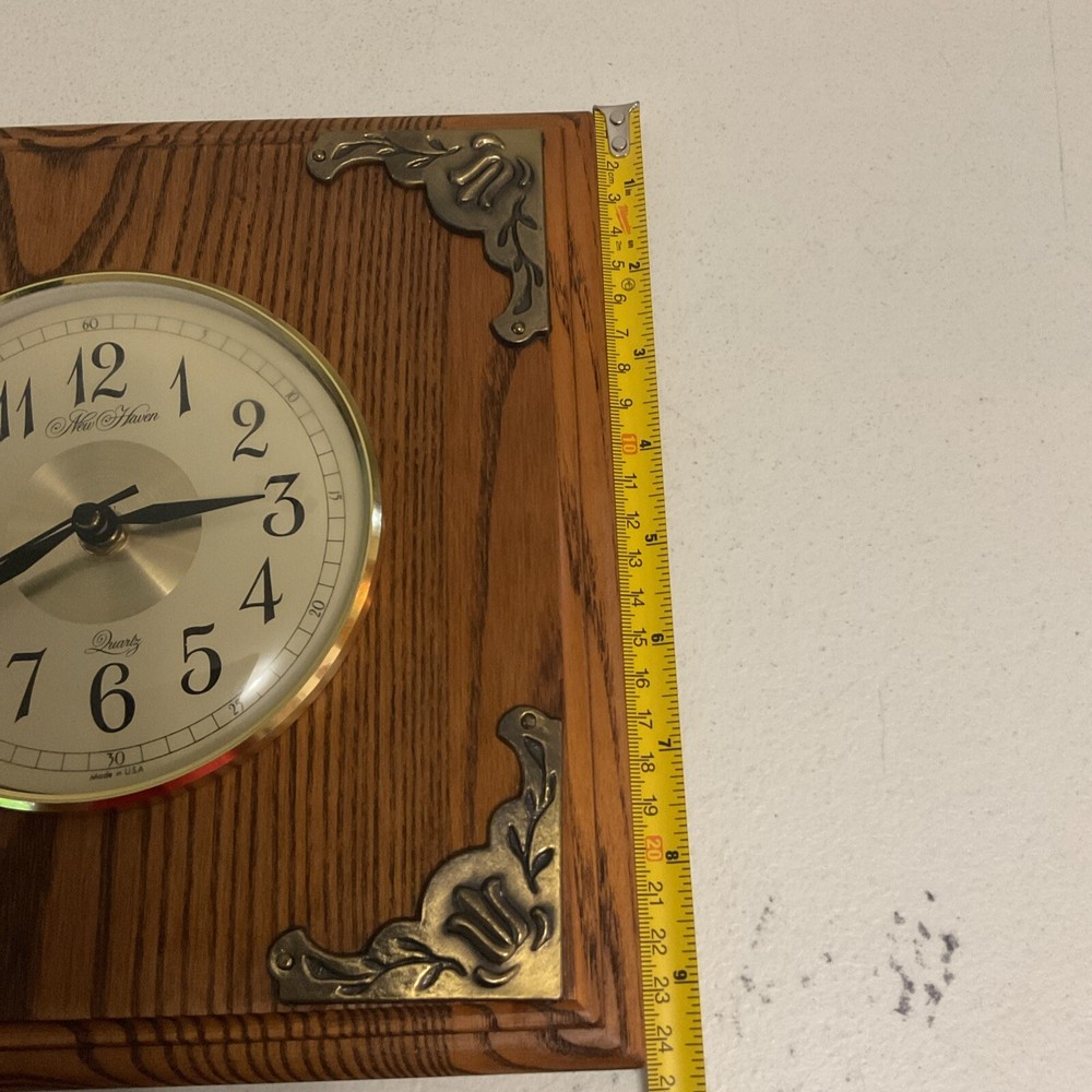 Vintage New Haven Wall Clock With Brass Corner Decor, Tested