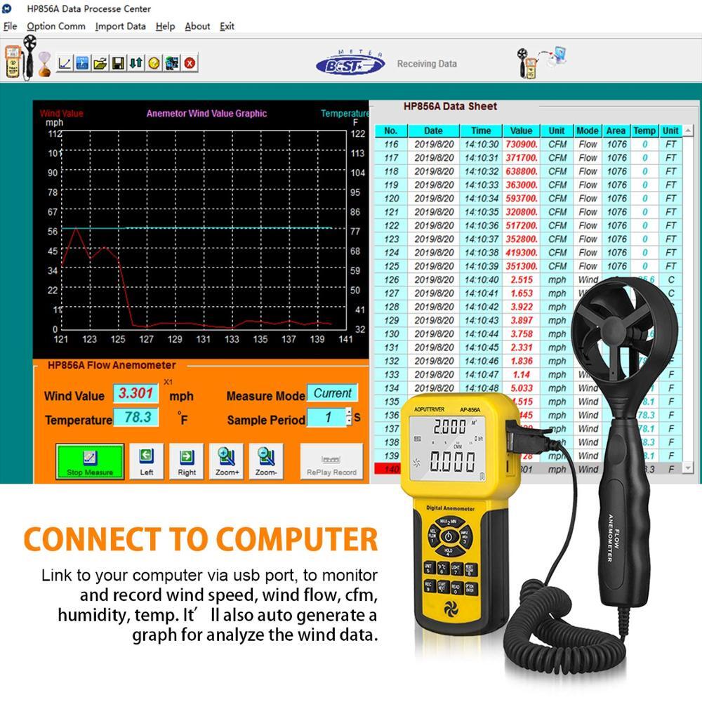 BT-856A Digital CFM Anemometer Measures Wind Speed Flow and Temperature Tester