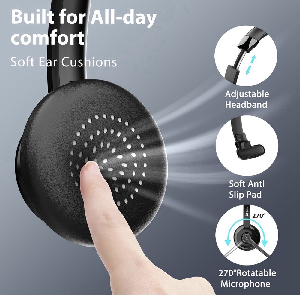 Vipdream Wireless Headset with Microphone for Work, Bluetooth 5.3 Computer Heads