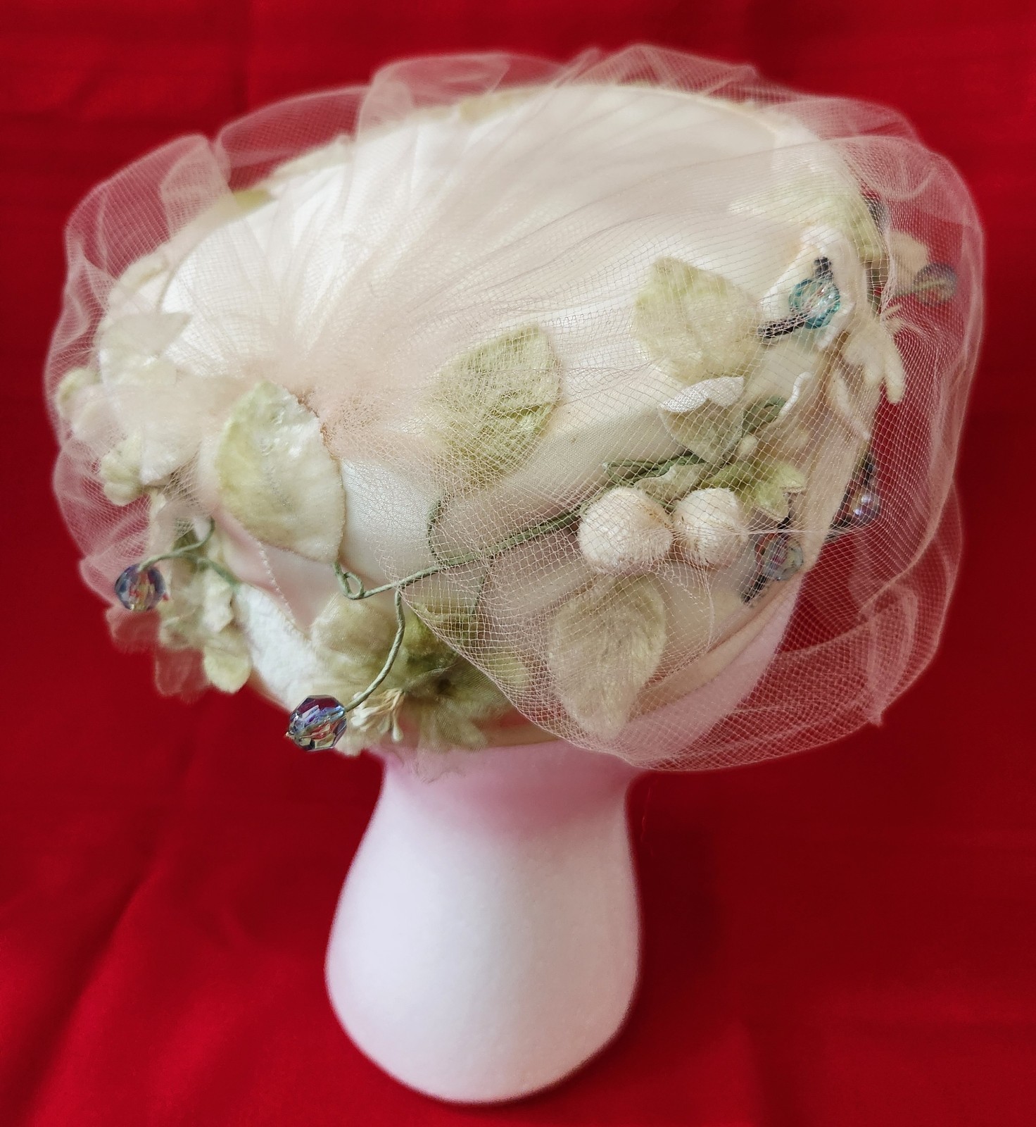 Vtg Don Anderson New York Halle Bros Union Made Woman Pillbox Floral Hat Netting