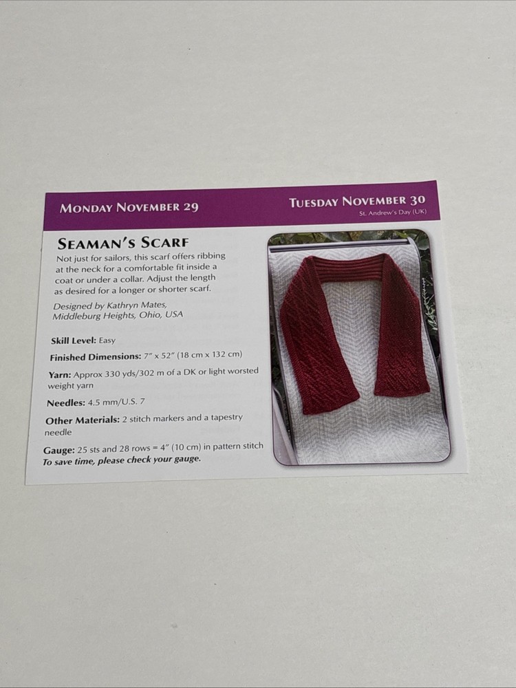 Seaman's Scarf Knitting Pattern Card Page