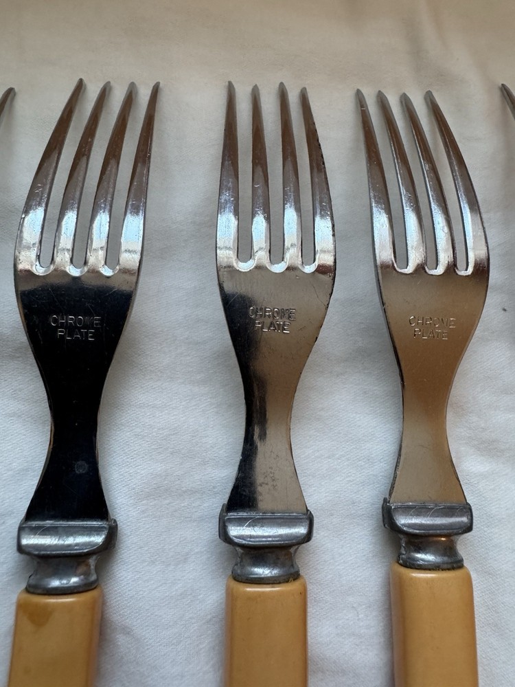 Bakelite Butterscotch Chrome Plated Forks 6pc.