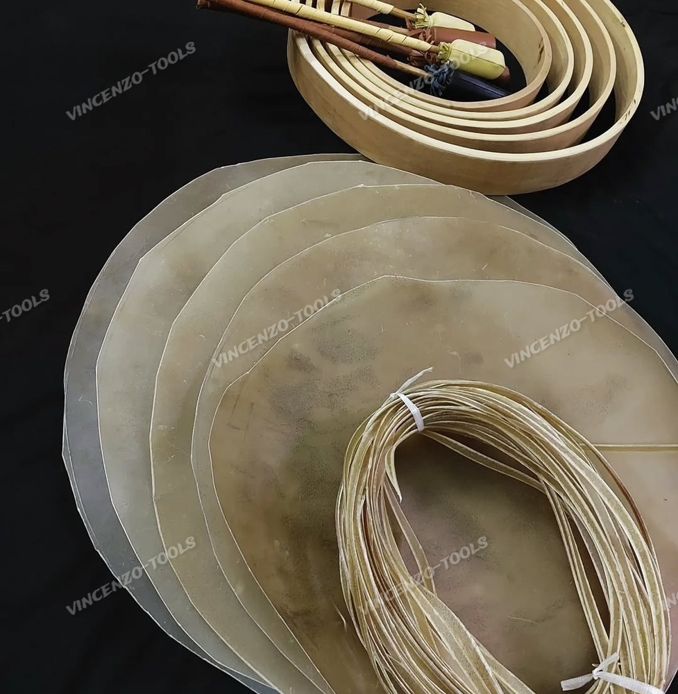 Hand Drum Craft Set – 5 Frames, 5 Cowhide Drum Heads & 5 Mallets | DIY Drum Kit