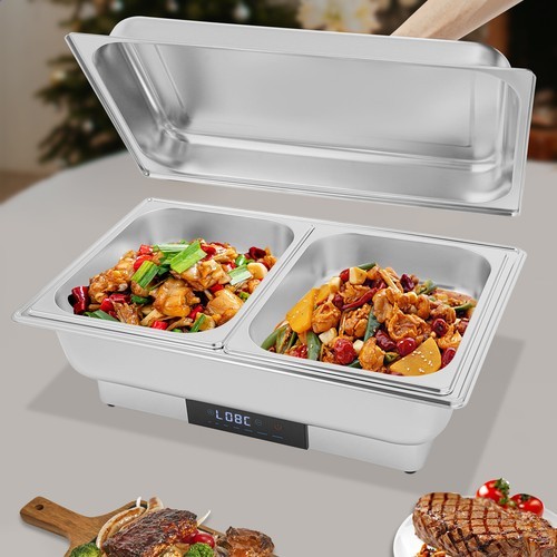 9L 2-Compartments Electric Food Warmer with Temperature Control for Buffets