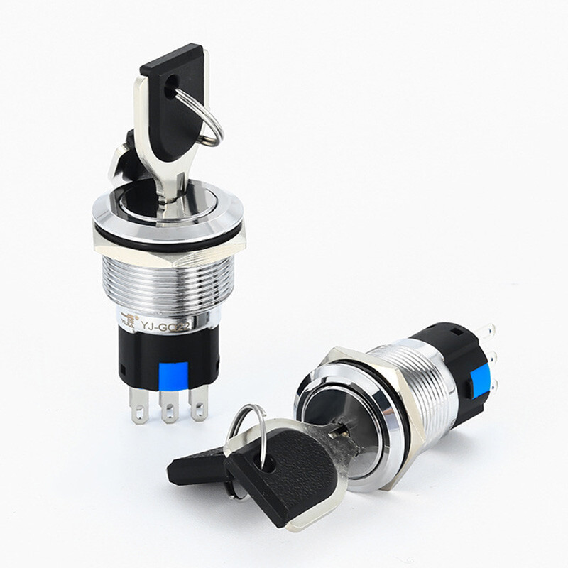 19mm Rotary Key Switch Latching 2/3 Position Selector Security Lock ON/OFF 5A