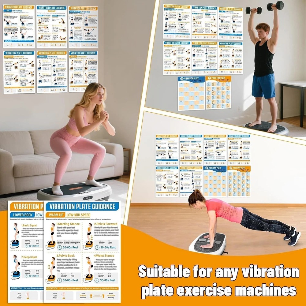 8 Pcs Vibration Plate Exercise Machine Poster Workout Guide 6 Vibration Platform