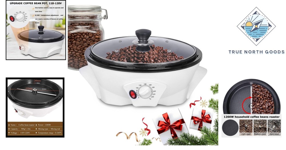 Electric Coffee Roaster Machine with Adjustable Temperature Control & Glass Lid