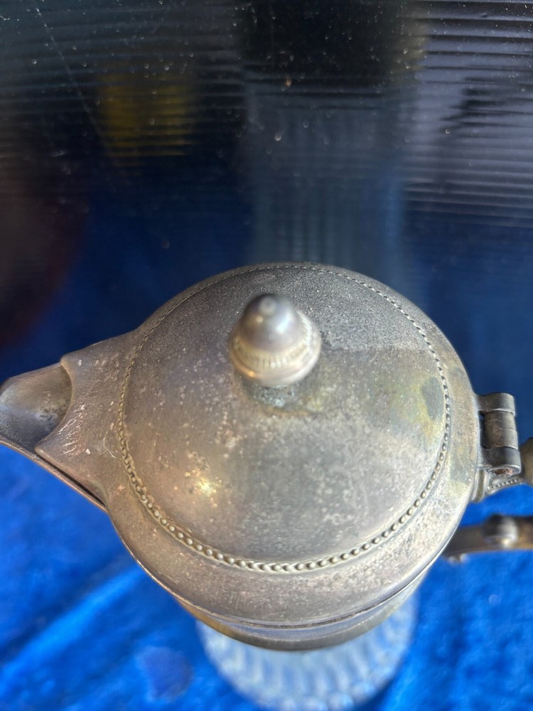 Antique Ribbed Clarot Pitcher Silver Plated Lid & Handle 14"