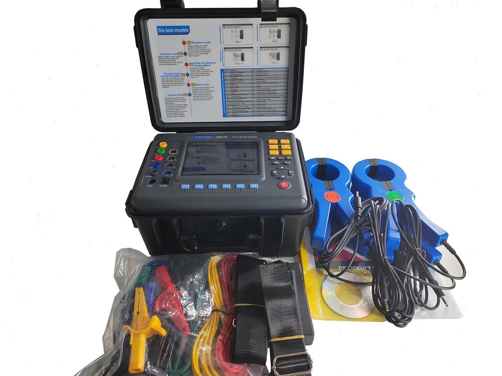 Three-Phase Power Quality Analyser with 4 PCS Circle Current Clamp 1.0A-1000A