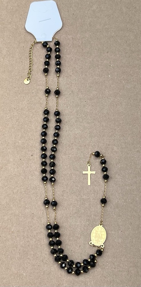 Rosary Unisex-Oro Laminado XP Color Negro