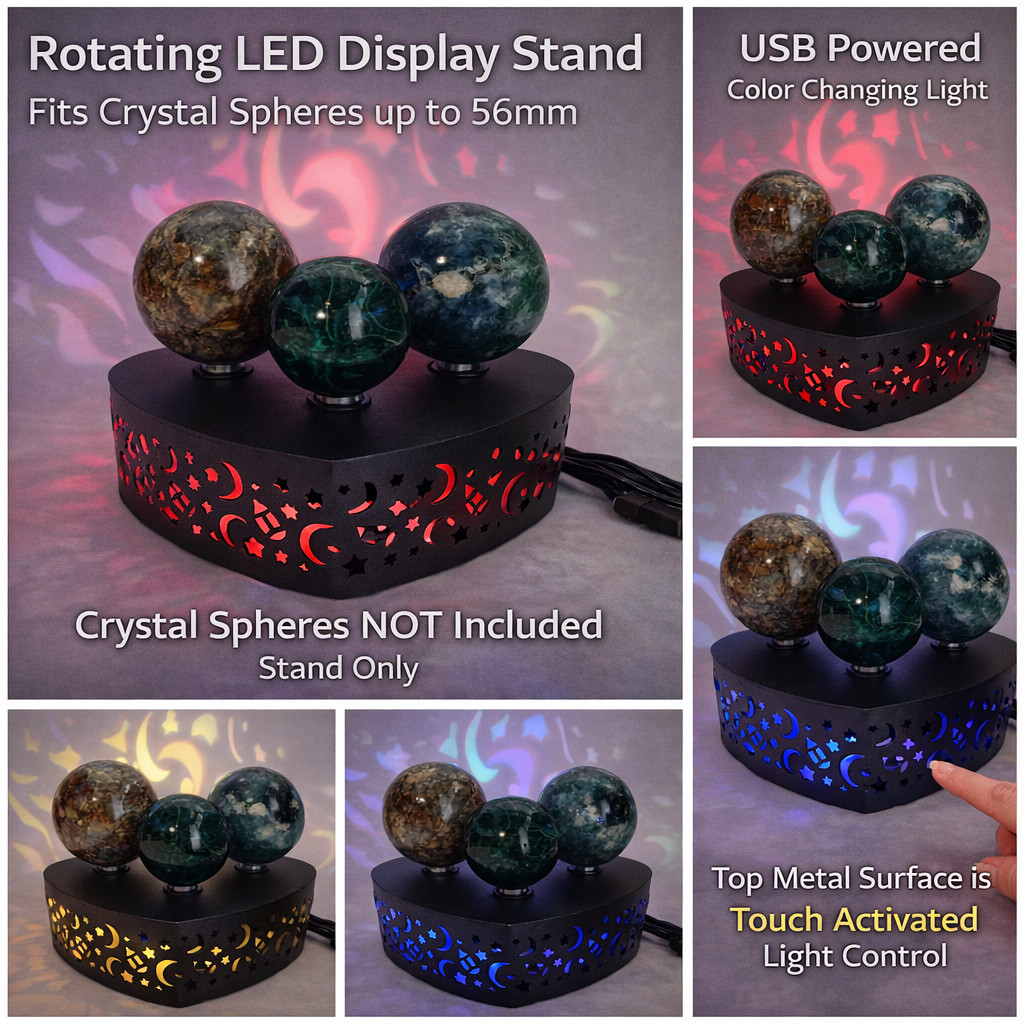 USB Rotating LED Crystal Sphere Stand Crystal Ball Display Base Color Changing