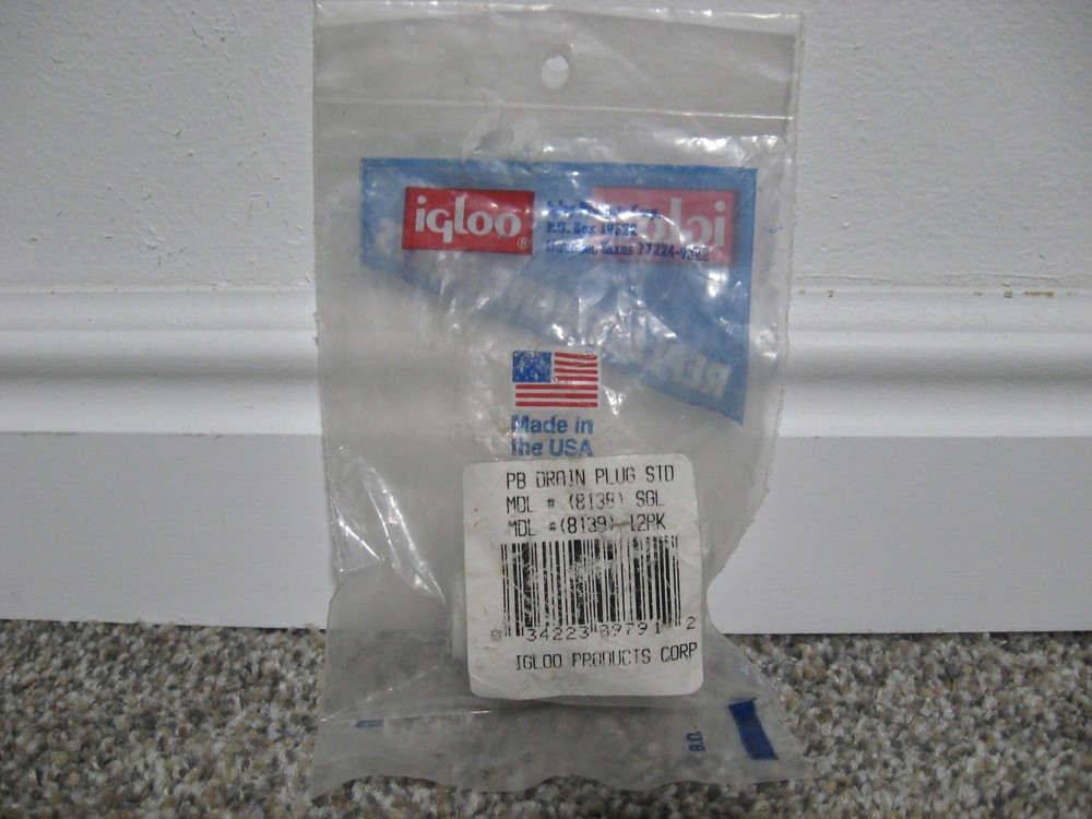 Vintage Genuine IGLOO Cooler Standard White Replacement Drain Plug Model #8138