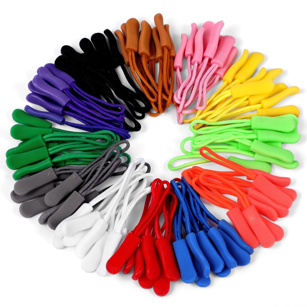 120 Pcs Zipper Pull Replacement, Strong Cord Fixer Zippers Pulls Multicolor